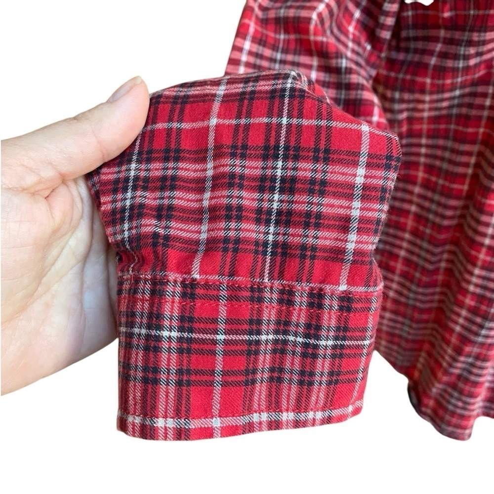 Lands’ End Plaid Flannel Popover Shirt Womens 12 Red Metallic Silver L - Picture 5 of 12
